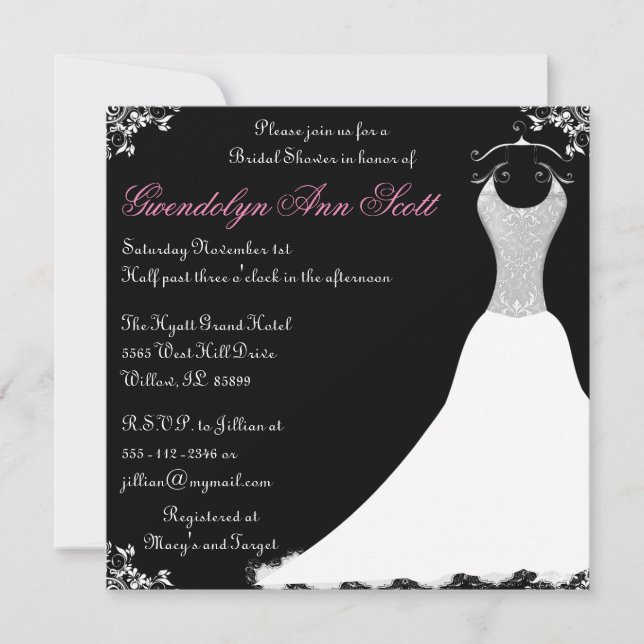 Schwarz-Rosa-Hochzeitskraut-Brautparty Einladung (Vorderseite)
