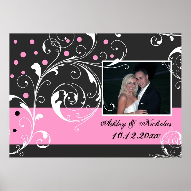 Schwarz-Rosa-Hochzeitsscroll-Foto Poster (Vorne)