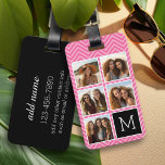 Schwarz-Rosa-Instagramm 5 Foto Collage Monogramm Gepäckanhänger<br><div class="desc">Im Hintergrund befindet sich ein optionales Zickzack Muster - Verwenden Sie fünf quadratische Fotos,  um ein einzigartiges und persönliches Geschenk zu kreieren. Wenn Sie die Bilder anpassen müssen,  klicken Sie auf das Werkzeug anpassen,  um Änderungen vorzunehmen.</div>