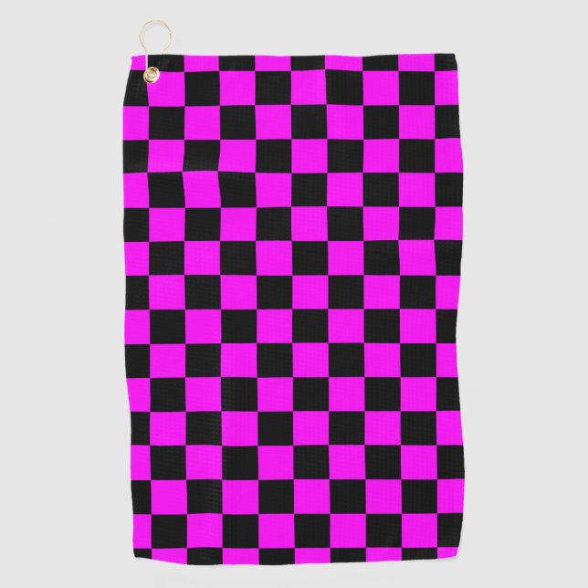 Schwarz + Rosa Karo Prüfmuster Golfhandtuch (Vorderseite)