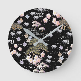 Schwarz-Rosa-Kirschblossom Bläsernhaus Modernes As Runde Wanduhr