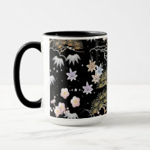 Schwarz-Rosa-Kirschblossom Blumenmuster