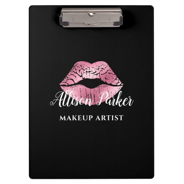Schwarz-Rosa Kiss Lips Klemmbrett (Vorderseite)