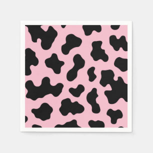 Schwarz/Rosa Kuh Print Birthday Party Serviette