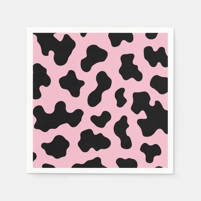 Schwarz/Rosa Kuh Print Birthday Party Serviette (Vorderseite)