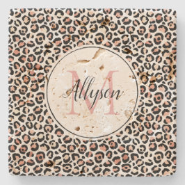 Schwarz-Rosa-Leopard-Print Monogram Steinuntersetzer