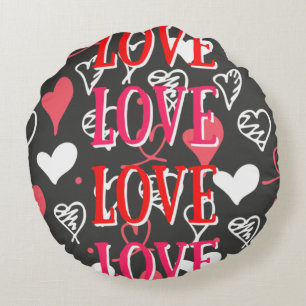 Schwarz/Rosa "Liebe" Phrase Print Round Pillow Rundes Kissen