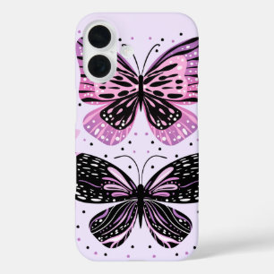 Schwarz, Rosa, Lila Schmetterlinge iPhone 16 Hülle