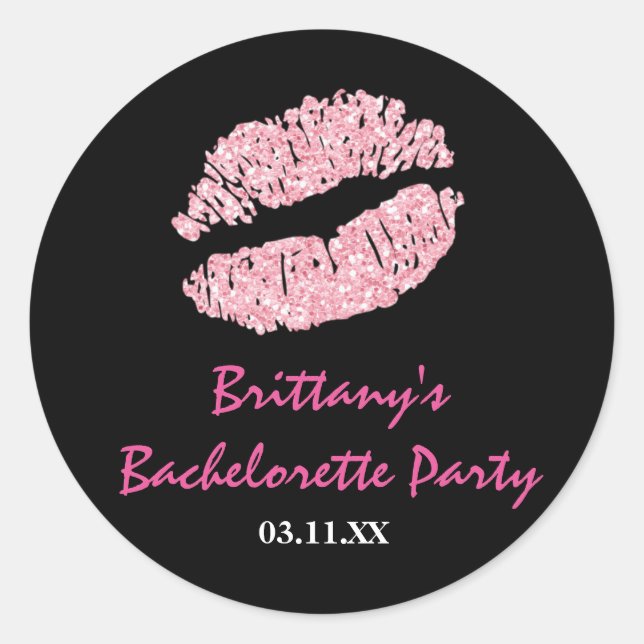 Schwarz/Rosa Lippen Kiss Gastgeschenk Sticker (Vorderseite)