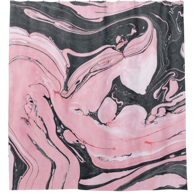 Schwarz-Rosa-Marmor: Abstrakte Kunst Duschvorhang (Vorderseite)