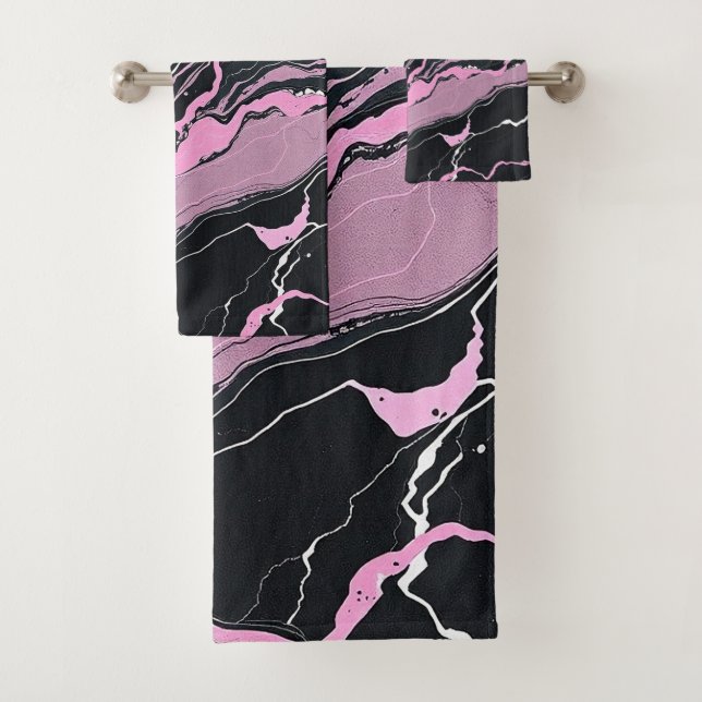 Schwarz-Rosa-Marmor Badhandtuch Set (Insitu)