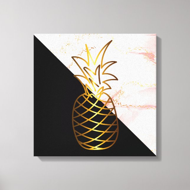 Schwarz Rosa Marmor Gold Ananas Canvas Print Leinwanddruck (Vorderseite)