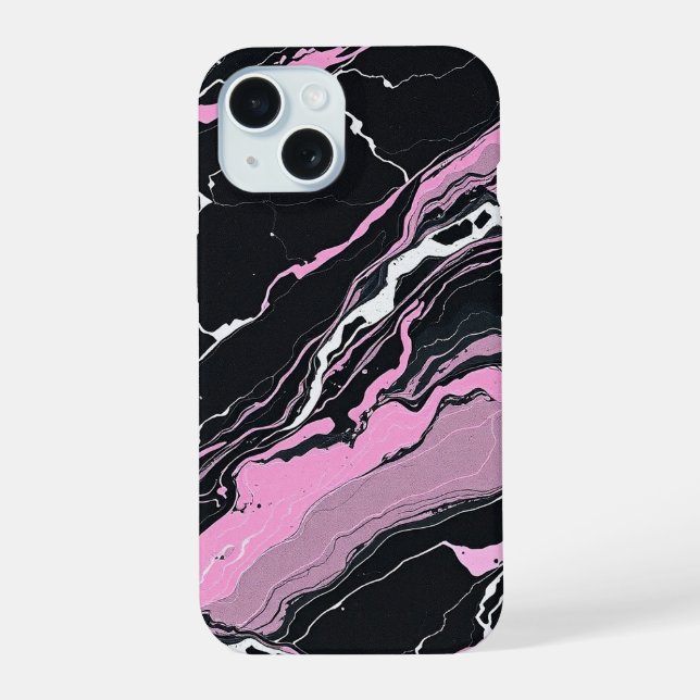 Schwarz & Rosa Marmor iPhone 15 Hülle (Rückseite)