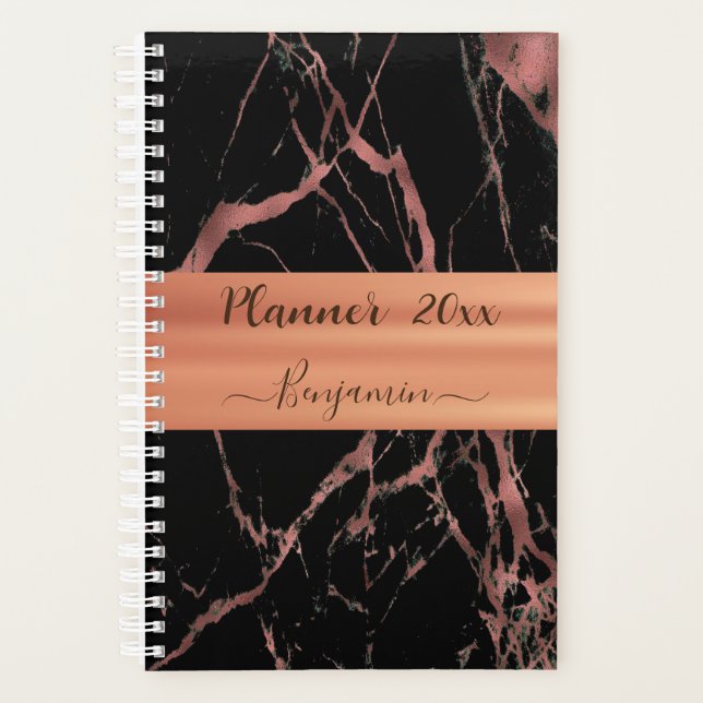 Schwarz-Rosa-Marmor-Rose Gold Planner 2023 2024 Planer (Vorderseite)