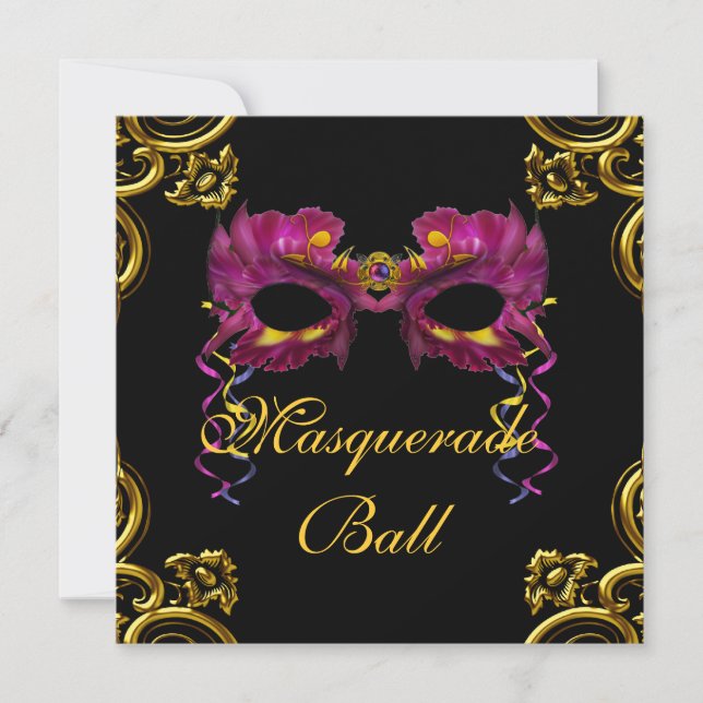 Schwarz-Rosa-Maskerade-Party Einladungen (Vorderseite)