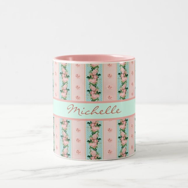 Schwarz-Rosa-Minze-Tapete-Look Zweifarbige Tasse (Mittel)