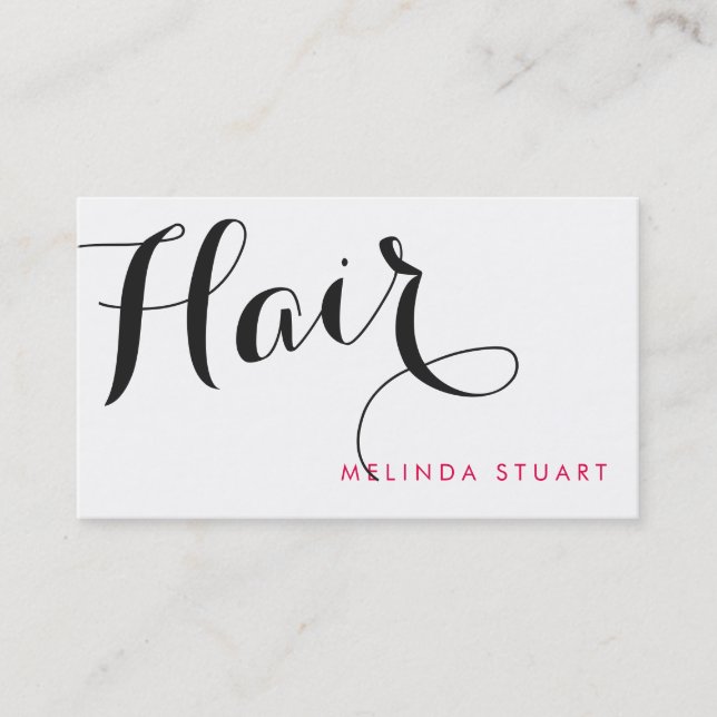 Schwarz/Rosa Moderne Typografie Haare Stylist Visitenkarte (Vorderseite)