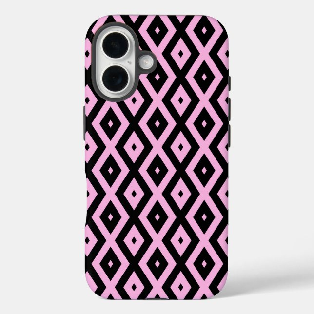 Schwarz-Rosa-Muster iPhone 16 Hülle (Rückseite)