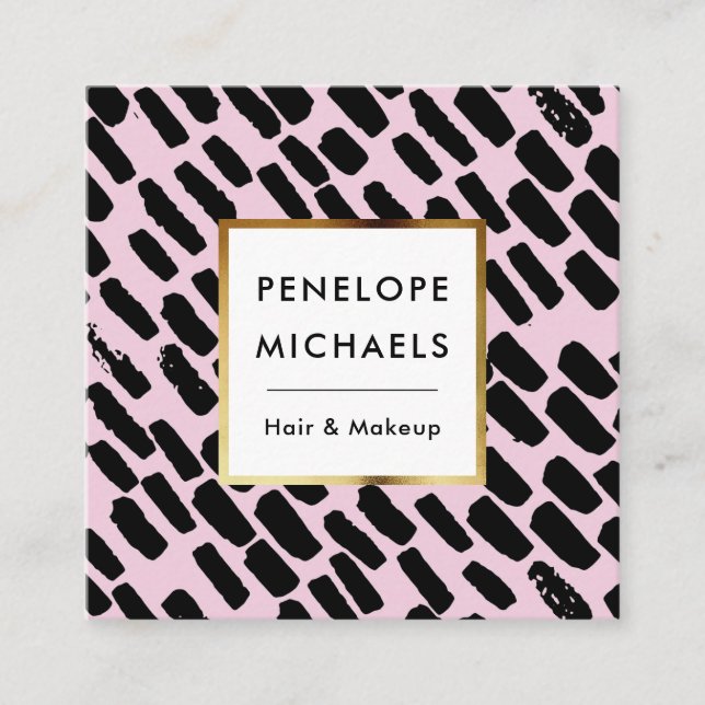 Schwarz-Rosa Muster mit Rahmen Quadratische Visitenkarte (Vorderseite)