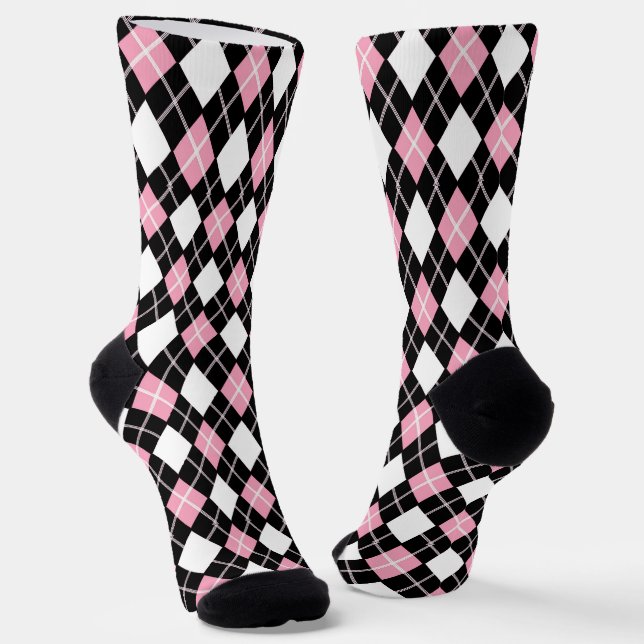 Schwarz/Rosa Nahtlose Raute Muster Socken (Gewinkelt)