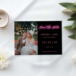 Schwarz-Rosa-Neon-Glühen Save the Date Einladung
