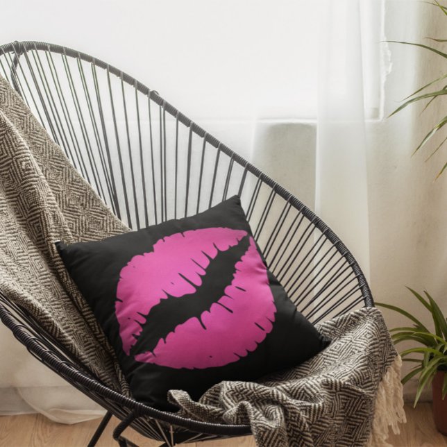 Schwarz/Rosa Ombre Lipstick Kiss Kissen (Black and Pink Kiss Throw Pillow)