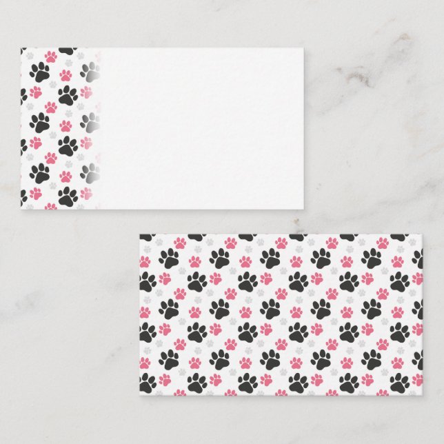 Schwarz-Rosa Paw Print Downer Puppy Lover Pets Platzkarte (Vorne/Hinten)