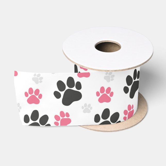 Schwarz-Rosa Paw Print Downer Puppy Lover Pets Satinband (Spule)