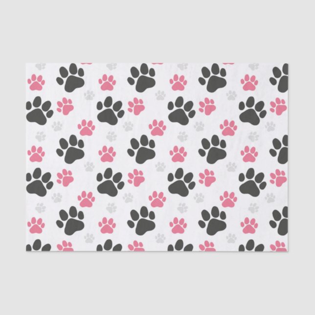 Schwarz-Rosa Paw Print Downer Puppy Lover Pets Seidenpapier (Vorderseite)