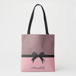 Schwarz-Rosa Punkte und Band Tasche