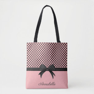 Schwarz-Rosa Punkte und Band Tasche