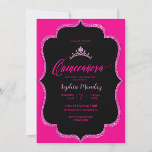 Schwarz-Rosa-Quinceanera-Einladung Einladung