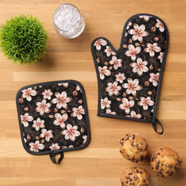 Schwarz Rosa Rose Gold Brautparty Ofenhandschuh & Topflappen-Set (Oben Unten)