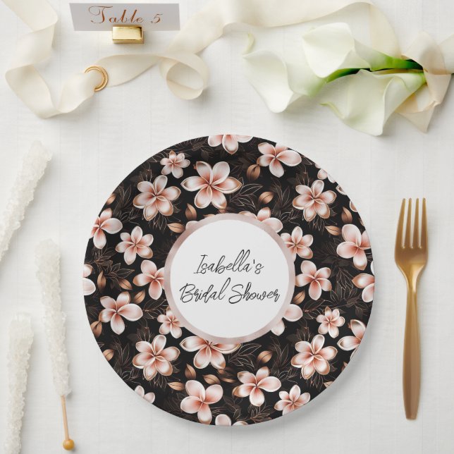Schwarz Rosa Rose Gold Brautparty Pappteller (Hochzeit)
