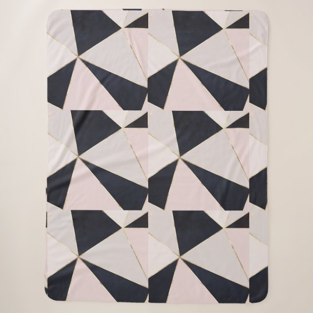 Schwarz Rosa Rose Gold Geometrie Sherpadecke (Vorderseite)