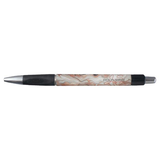 Schwarz-Rosa Rose Gold Marbella Art Muster Kugelschreiber (Vorderseite)
