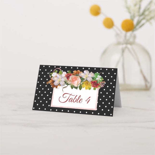 Schwarz Rosa Rose Gold Rose Bouquet Tischkarte Platzkarte (Vorderseite)