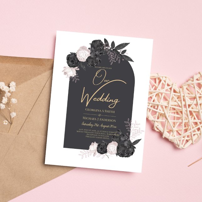 Schwarz-Rosa-Rosen Hochzeitseinladungen mit gutem  Flyer (Von Creator hochgeladen)