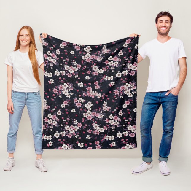 Schwarz-Rosa-Sakura-Blume, Musterdesign, Fleecedecke (Beispiel)