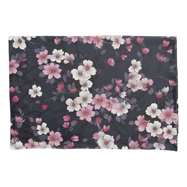 Schwarz-Rosa-Sakura-Blume, Musterdesign, Kissenbezug (Vorderseite)