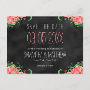 Schwarz-Rosa-Save the Date-Postkarten Ankündigungspostkarte