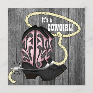 Schwarz Rosa Scheunen-Holz-Cowgirl-Baby-Party Einladung