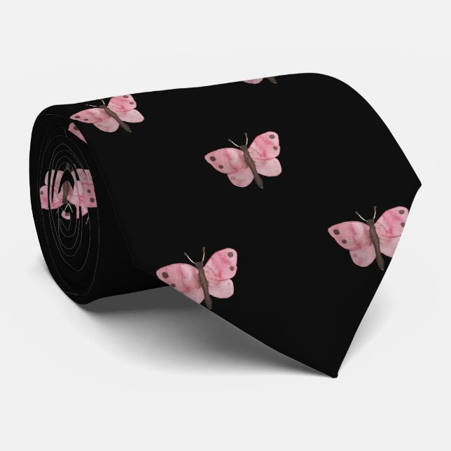 Schwarz-Rosa-Schmetterling Hochzeit Berufliche Arb Krawatte (Gerollt)