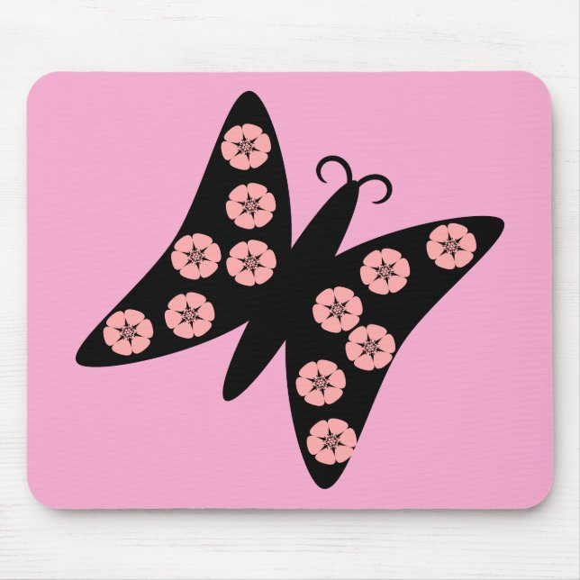 Schwarz-Rosa-Schmetterlingdesign Mousepad (Vorne)