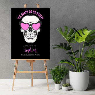 Schwarz-Rosa-Skull-Junggeselinnen-Abschied Begrüßu Poster