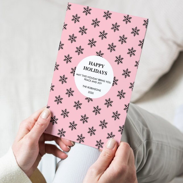 Schwarz/Rosa Snowflake Happy Holiday Card (Von Creator hochgeladen)