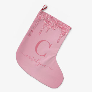 Schwarz-Rosa-Sparkeil-Glitzer-Tropfen Monogram Großer Weihnachtsstrumpf