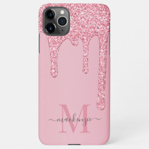 Schwarz Rosa Sparkle Glam Glitzer Tropfen Monogram iPhone 11Pro Max Hülle