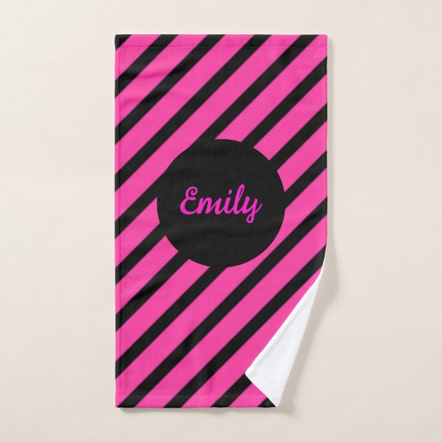 Schwarz-Rosa Streifen Monogram Handtuch (Handtuch)