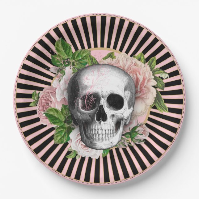 Schwarz-Rosa-Streifen Pappteller (Vorderseite)